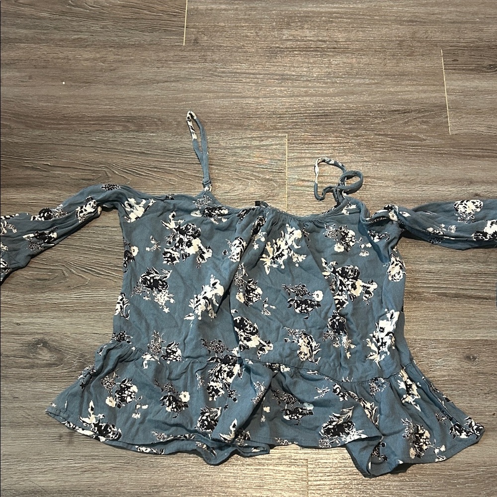 Lulu's Blue Floral Off-Shoulder Blouse
